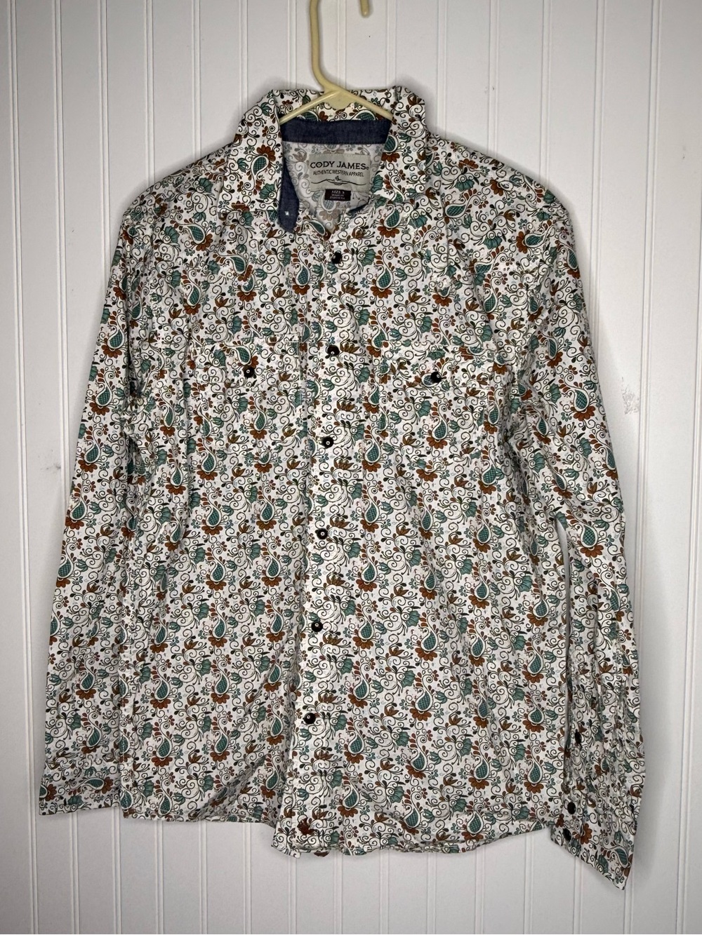 Cody James Western Wear Long Sleeve Paisley Print Pearl Snap Shirt Size Medium